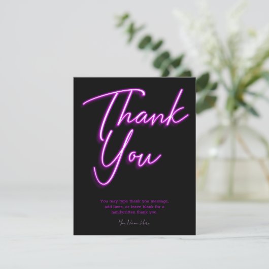 Neon Lila Glow Vielen Dank Einladung (Stehend Vorderseite)