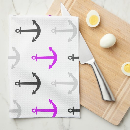 Neon Lila, Grau, Anker; nautisch Handtuch (Viertel Falte)