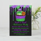 Neon Lila Green Glitzer Cupcake Halloween Einladung (Stehend Vorderseite)