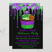 Neon Lila Green Glitzer Cupcake Halloween Einladung (Vorne/Hinten)