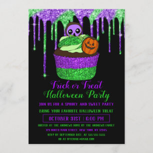 Neon Lila Green Glitzer Cupcake Halloween Einladung