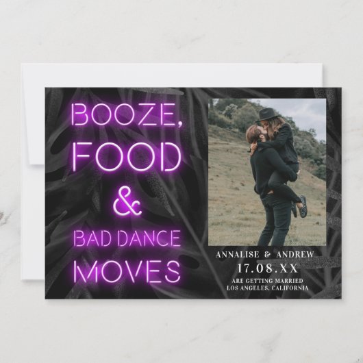 Neon lila lässiges Palmenblatt Save the Date Foto (Vorderseite)