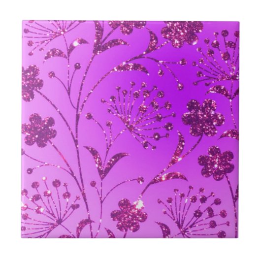Neon Lila Pink Glitzer Blume Keramik Tile Fliese (Vorderseite)