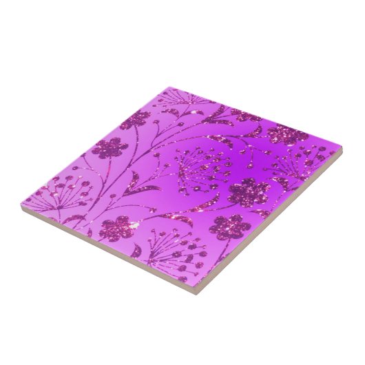 Neon Lila Pink Glitzer Blume Keramik Tile Fliese (Seite)