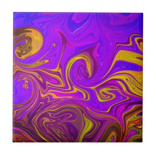 Neon Lila Pink Yellow Abstract Design  Fliese (Vorderseite)