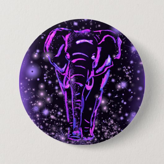 Neon Lila rosa Elefant Spaziergang an der Starry N Button (Vorderseite)