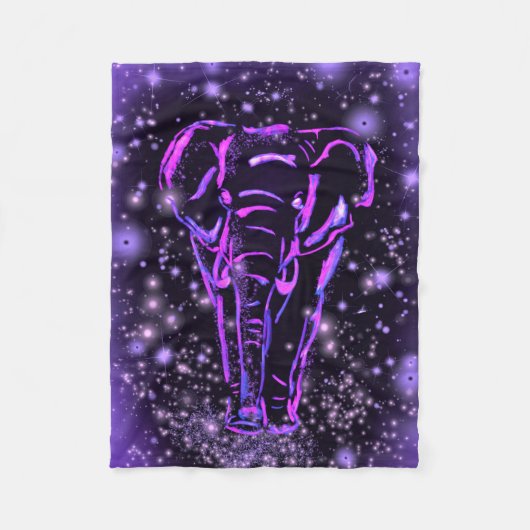 Neon Lila rosa Elefant Spaziergang an der Starry N Fleecedecke (Vorderseite)