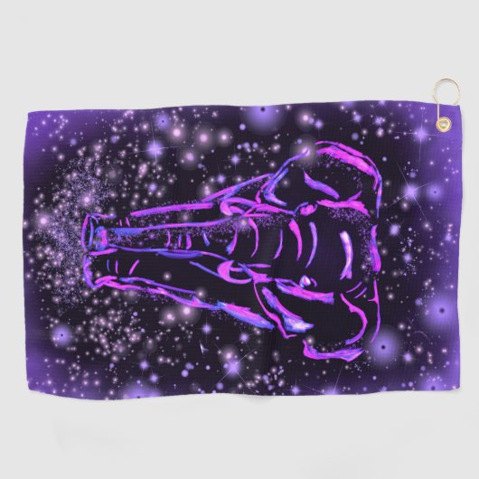 Neon Lila rosa Elefant Spaziergang an der Starry N Golfhandtuch (Horizontal)