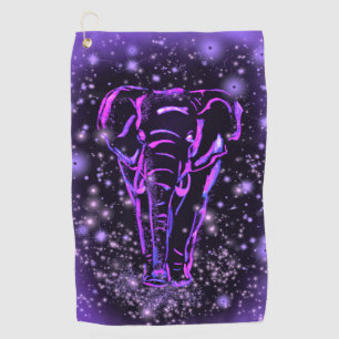Neon Lila rosa Elefant Spaziergang an der Starry N Golfhandtuch