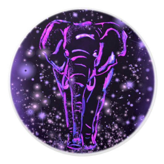 Neon Lila rosa Elefant Spaziergang an der Starry N Keramikknauf (Vorderseite)