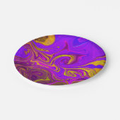 Neon Lila rosa gelbe abstrakte Gestaltung Pappteller (Schrägansicht)