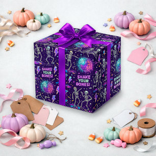 Neon-Lila-Skelett-Disco-Muster Geschenkpapier