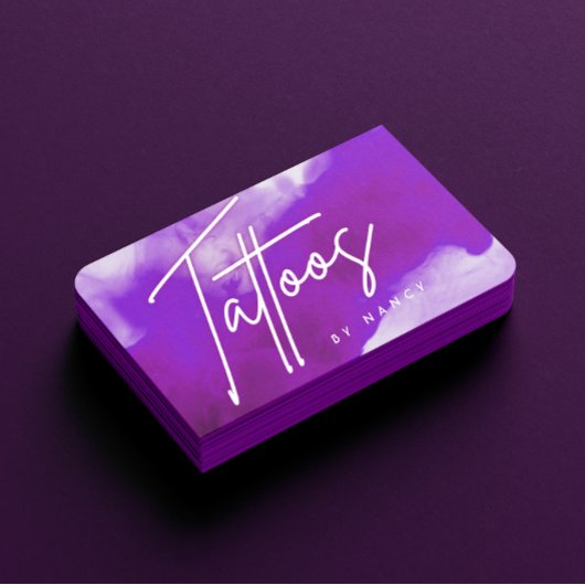 Neon & Lila Smoke Tattoo Artist Visitenkarte