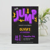 Neon Lila Yellow Paint Trampolin Party Geburtstag Einladung (Stehend Vorderseite)