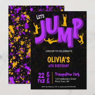 Neon Lila Yellow Paint Trampolin Party Geburtstag Einladung
