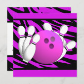 Neon Lila Zebra Stripe Bowling Party Einladung (Vorne/Hinten)