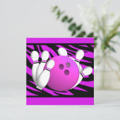 Neon Lila Zebra Stripe Bowling Party Einladung (Stehend Vorderseite)