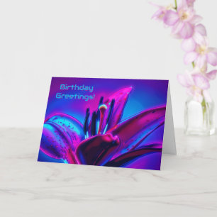 Neon-Lilien-Blumenkunst-Geburtstagskarte Karte