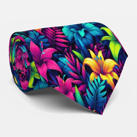 Neon Lilies illustriert tropische Dreamscape Krawatte (Gerollt)