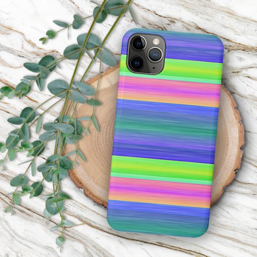 Neon Lime Green Hot Pink Blue Stripes Art Muster iPhone Hülle