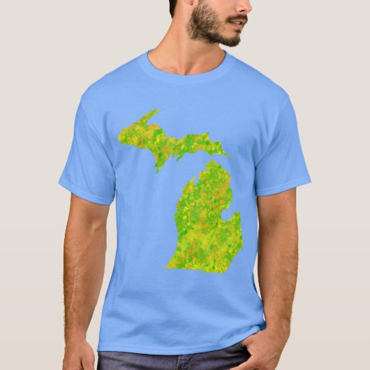 Neon Lime Green Paint Splatter Michigan Silhouette T-Shirt (Vorderseite)