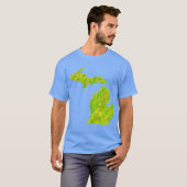 Neon Lime Green Paint Splatter Michigan Silhouette T-Shirt (Vorne ganz)