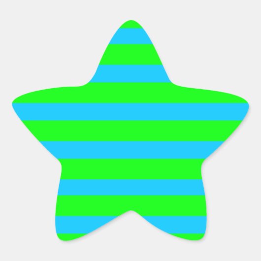 Neon Lime Green und Aquamarin Blue Stripes Stern-Aufkleber (Vorderseite)