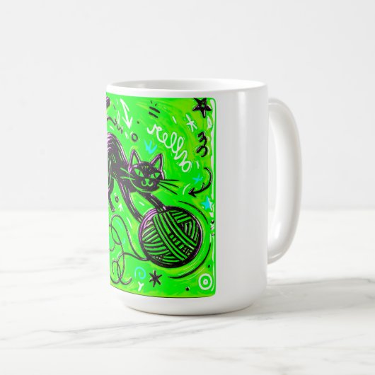 Neon Lime Kitten Art Kaffeetasse (VorderseiteRechts)