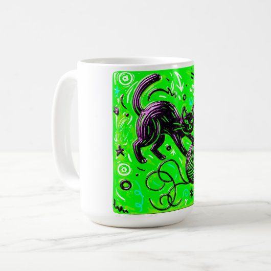 Neon Lime Kitten Art Kaffeetasse (Vorderseite Links)