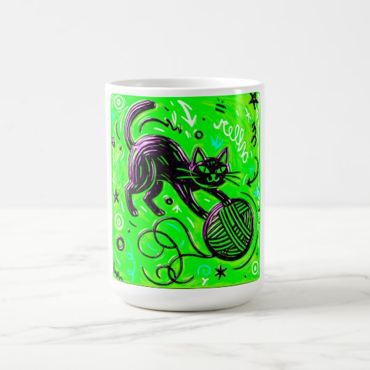 Neon-Limette-Kätzchen-Kunst Kaffeetasse (Mittel)