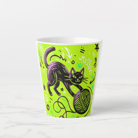 Neon-Limette-Schwarze Katze Milchtasse (Vorderseite)
