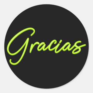 Neon-Limettengrün-Glanz Spanisch Gracias Danke Runder Aufkleber