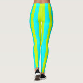 Neon Limon Gelb und Neon Cyan Cool Streifen Leggings (Rückseite)