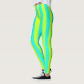 Neon Limon Gelb und Neon Cyan Cool Streifen Leggings (Links)