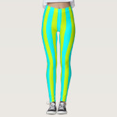 Neon Limon Gelb und Neon Cyan Cool Streifen Leggings (Vorderseite)