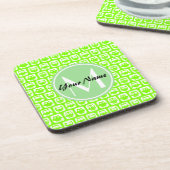 Neon Limon Owls Personalisiert Monogramm Getränkeuntersetzer (Linke Seite)
