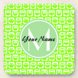 Neon Limon Owls Personalisiert Monogramm Getränkeuntersetzer