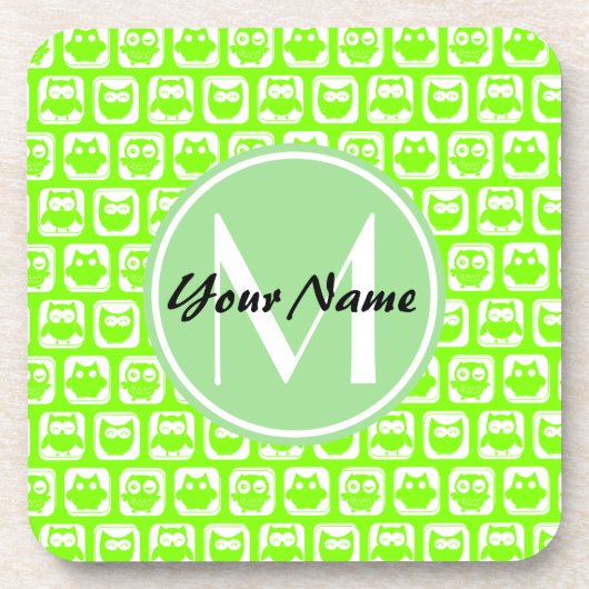 Neon Limon Owls Personalisiert Monogramm Getränkeuntersetzer (Vorderseite)