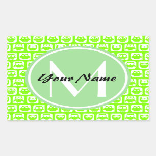 Neon Limon Owls Personalisiert Monogramm Rechteckiger Aufkleber