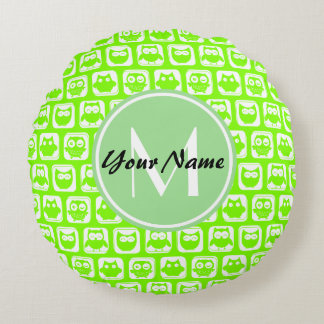 Neon Limon Owls Personalisiert Monogramm Rundes Kissen