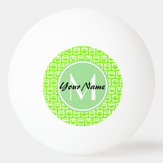 Neon Limon Owls Personalisiert Monogramm Tischtennisball (Vorderseite)