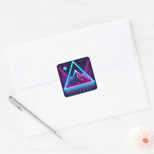 Neon Line Mountain - Futuristisches Extended Glow Quadratischer Aufkleber