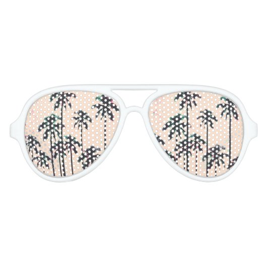 Neon Lined Black Palm Trees on Peach Horizon Partybrille (Vorderseite)