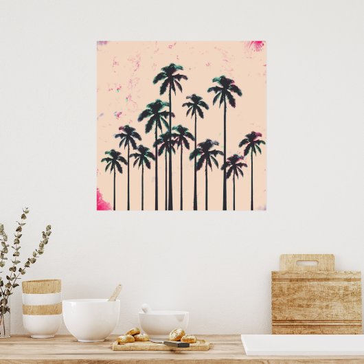 Neon Lined Black Palm Trees on Peach Horizon Poster (Küche)