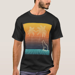 Neon-Linienkunst Katze & Palmen T-Shirt