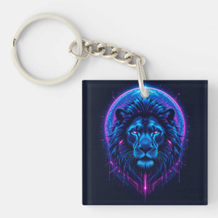 Neon Lion Illustration mit geometrischen Formen Schlüsselanhänger
