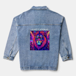 Neon Lion Party Animal – Colourful Retro Graphic Jeansjacke