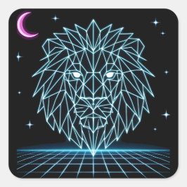 Neon Lion Synthwave - Retro King Predator Quadratischer Aufkleber