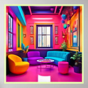Neon Living Room kühne Farben Poster