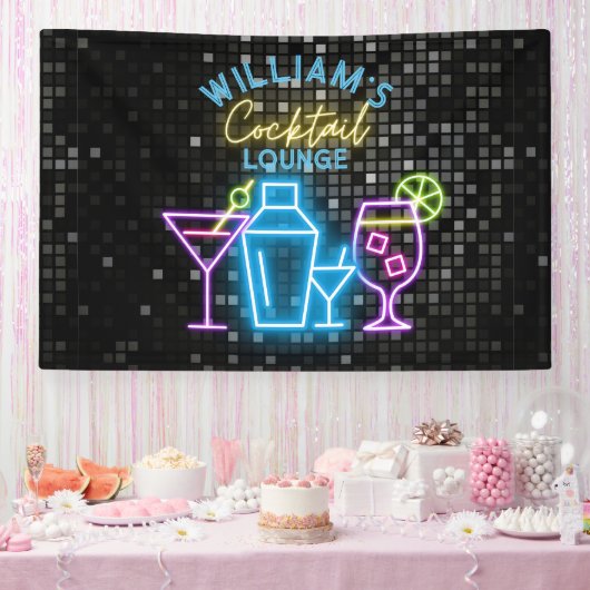 Neon Look Retro Cocktail Lounge Bar Banner (Party)